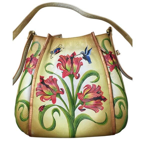 Niarvi Hand Painted Soft Leather Crossbody Hummingbird, Butterfly, Lady Bug - Picture 2 of 11